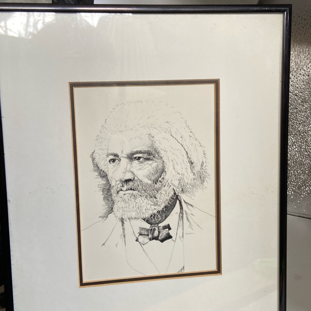 Frederick Douglas portrait head drawing mounted and framed 10” x 12”